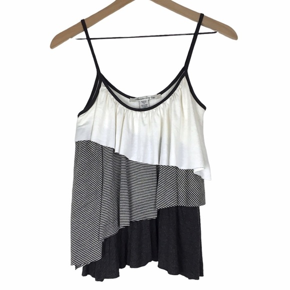 AMERICAN RAG Cami Tank Top Tiered Colorblock Stripe Minimalist Linen Size Small - Picture 8 of 8